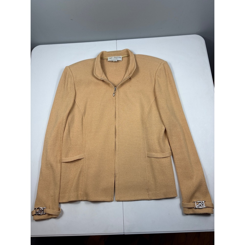 Vintage St John Collection Santana Knit Zip Jacket Elephant Mustard 14